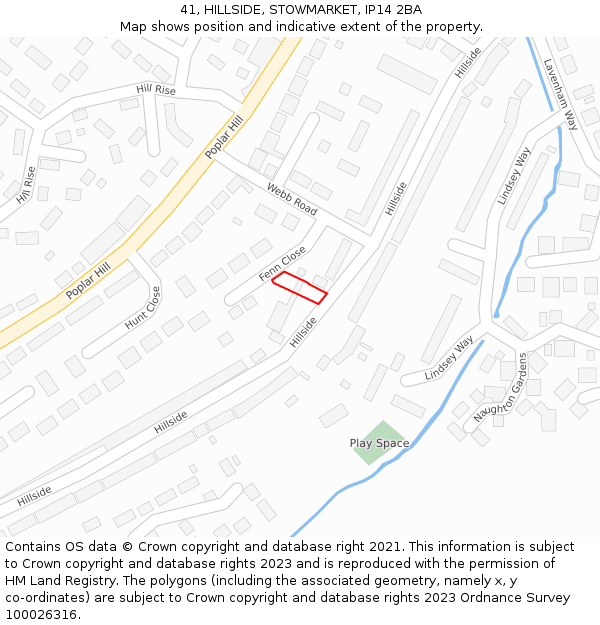 41, HILLSIDE, STOWMARKET, IP14 2BA: Location map and indicative extent of plot
