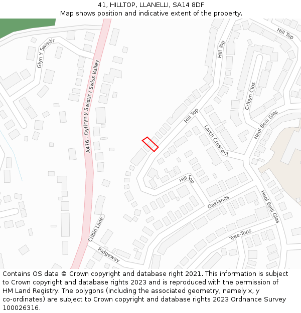 41, HILLTOP, LLANELLI, SA14 8DF: Location map and indicative extent of plot