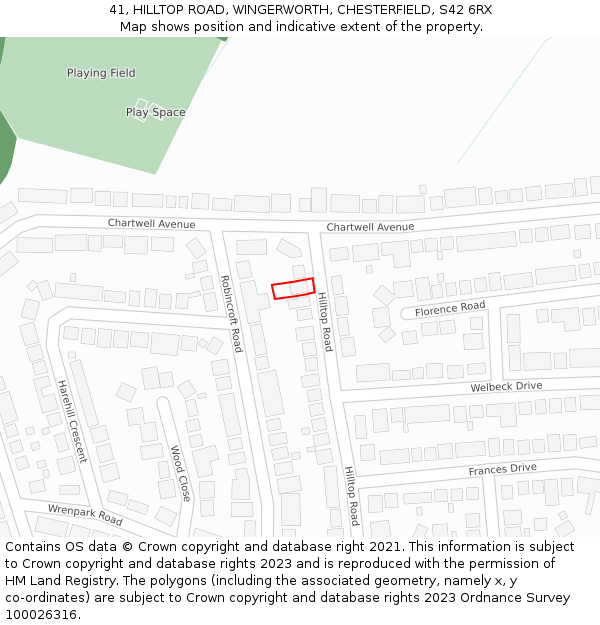 41, HILLTOP ROAD, WINGERWORTH, CHESTERFIELD, S42 6RX: Location map and indicative extent of plot