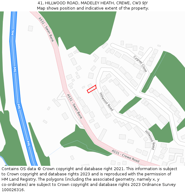 41, HILLWOOD ROAD, MADELEY HEATH, CREWE, CW3 9JY: Location map and indicative extent of plot