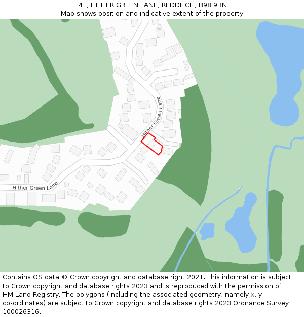 41, HITHER GREEN LANE, REDDITCH, B98 9BN: Location map and indicative extent of plot