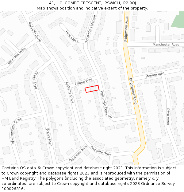 41, HOLCOMBE CRESCENT, IPSWICH, IP2 9QJ: Location map and indicative extent of plot