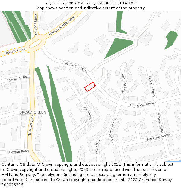 41, HOLLY BANK AVENUE, LIVERPOOL, L14 7AG: Location map and indicative extent of plot