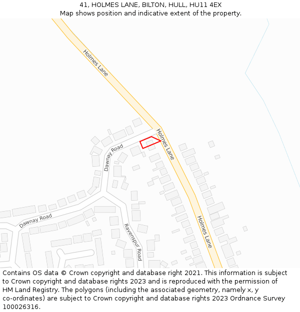 41, HOLMES LANE, BILTON, HULL, HU11 4EX: Location map and indicative extent of plot