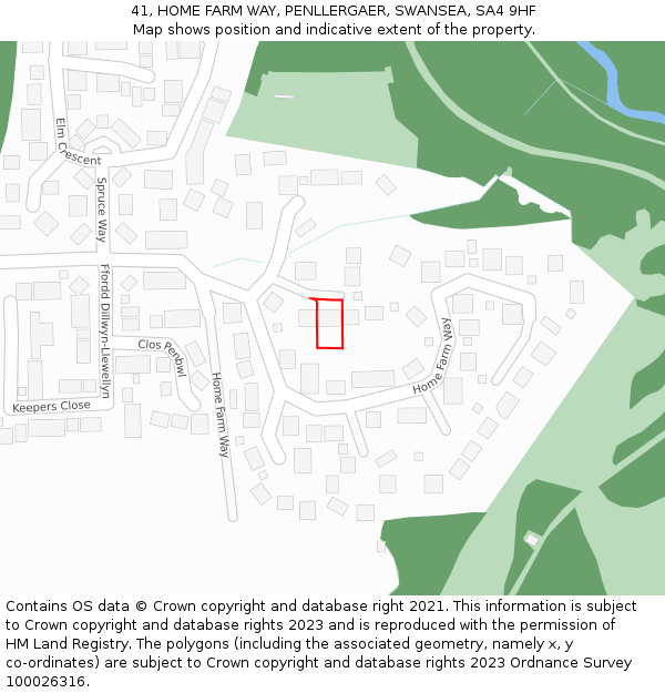 41, HOME FARM WAY, PENLLERGAER, SWANSEA, SA4 9HF: Location map and indicative extent of plot