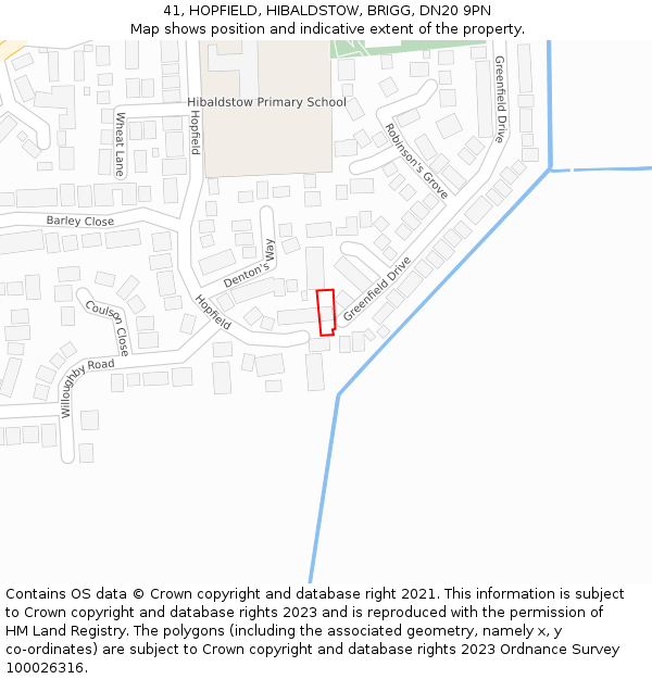 41, HOPFIELD, HIBALDSTOW, BRIGG, DN20 9PN: Location map and indicative extent of plot