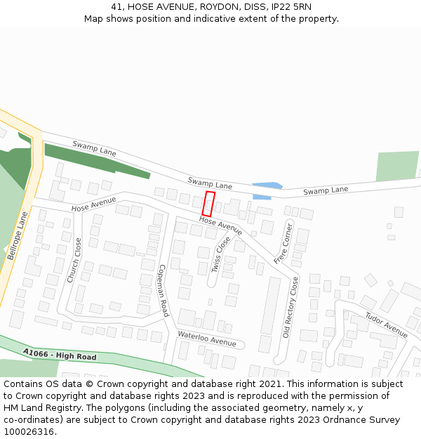 41, HOSE AVENUE, ROYDON, DISS, IP22 5RN: Location map and indicative extent of plot