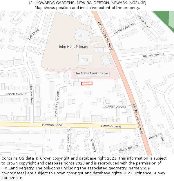 41, HOWARDS GARDENS, NEW BALDERTON, NEWARK, NG24 3FJ: Location map and indicative extent of plot