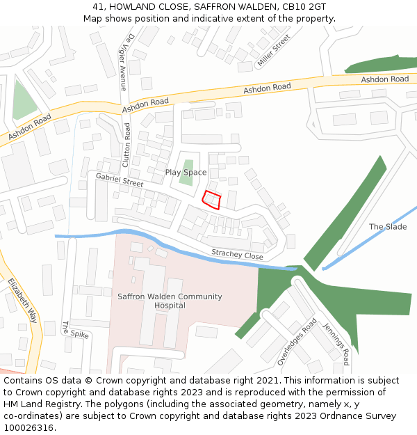 41, HOWLAND CLOSE, SAFFRON WALDEN, CB10 2GT: Location map and indicative extent of plot