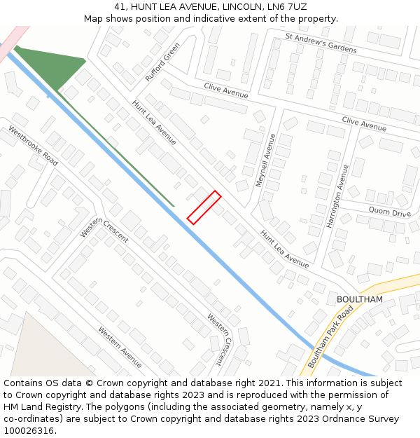 41, HUNT LEA AVENUE, LINCOLN, LN6 7UZ: Location map and indicative extent of plot