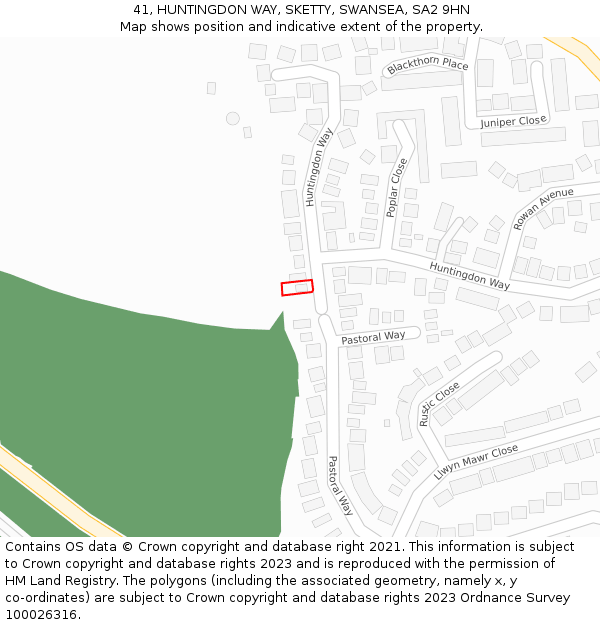 41, HUNTINGDON WAY, SKETTY, SWANSEA, SA2 9HN: Location map and indicative extent of plot