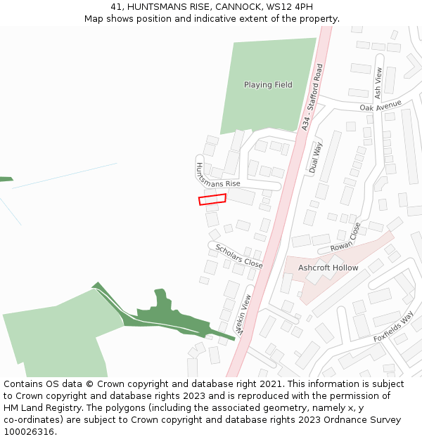 41, HUNTSMANS RISE, CANNOCK, WS12 4PH: Location map and indicative extent of plot