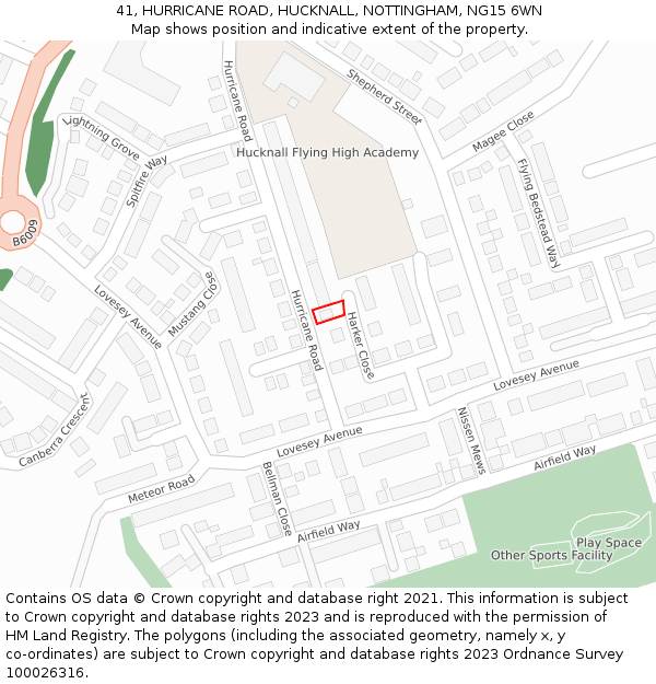 41, HURRICANE ROAD, HUCKNALL, NOTTINGHAM, NG15 6WN: Location map and indicative extent of plot