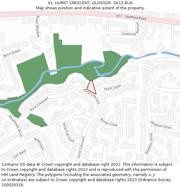 41, HURST CRESCENT, GLOSSOP, SK13 8UA: Location map and indicative extent of plot