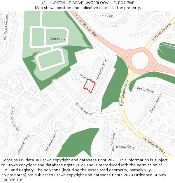 41, HURSTVILLE DRIVE, WATERLOOVILLE, PO7 7NE: Location map and indicative extent of plot