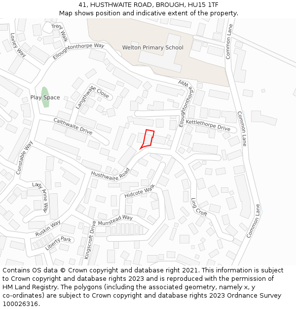 41, HUSTHWAITE ROAD, BROUGH, HU15 1TF: Location map and indicative extent of plot
