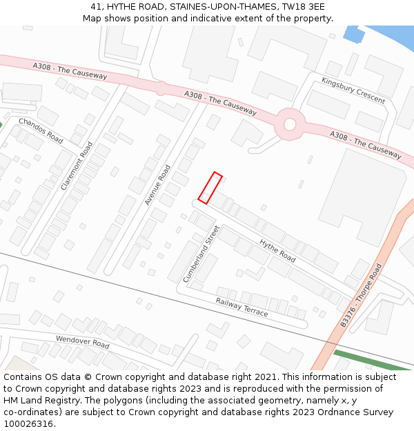 41, HYTHE ROAD, STAINES-UPON-THAMES, TW18 3EE: Location map and indicative extent of plot