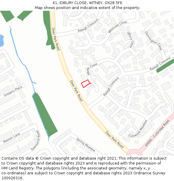 41, IDBURY CLOSE, WITNEY, OX28 5FE: Location map and indicative extent of plot