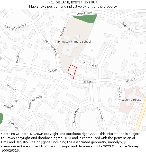 41, IDE LANE, EXETER, EX2 8UR: Location map and indicative extent of plot