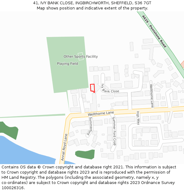 41, IVY BANK CLOSE, INGBIRCHWORTH, SHEFFIELD, S36 7GT: Location map and indicative extent of plot