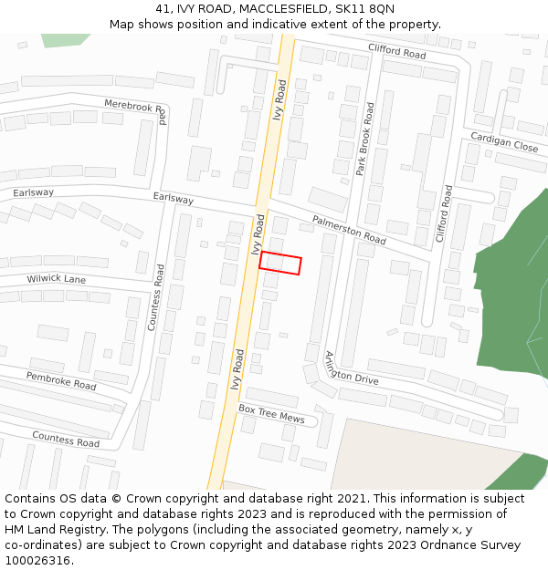 41, IVY ROAD, MACCLESFIELD, SK11 8QN: Location map and indicative extent of plot