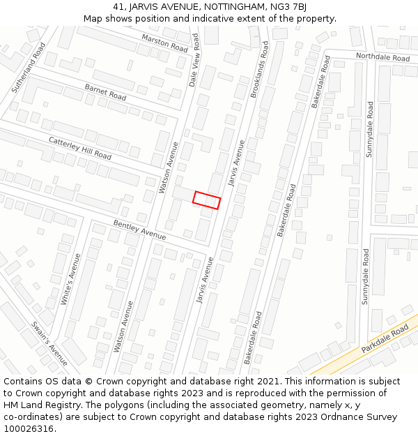 41, JARVIS AVENUE, NOTTINGHAM, NG3 7BJ: Location map and indicative extent of plot