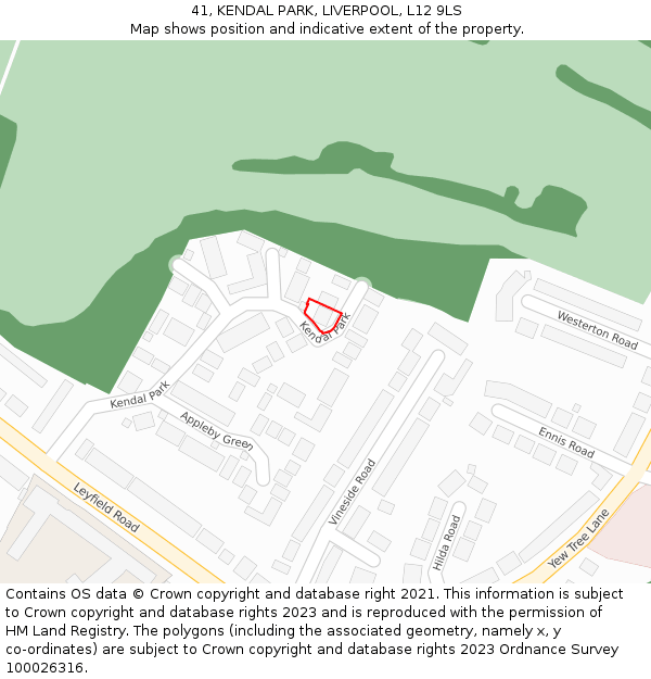 41, KENDAL PARK, LIVERPOOL, L12 9LS: Location map and indicative extent of plot