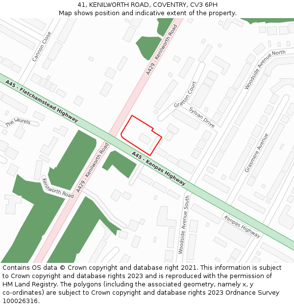 41, KENILWORTH ROAD, COVENTRY, CV3 6PH: Location map and indicative extent of plot