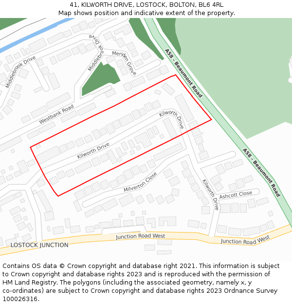 41, KILWORTH DRIVE, LOSTOCK, BOLTON, BL6 4RL: Location map and indicative extent of plot