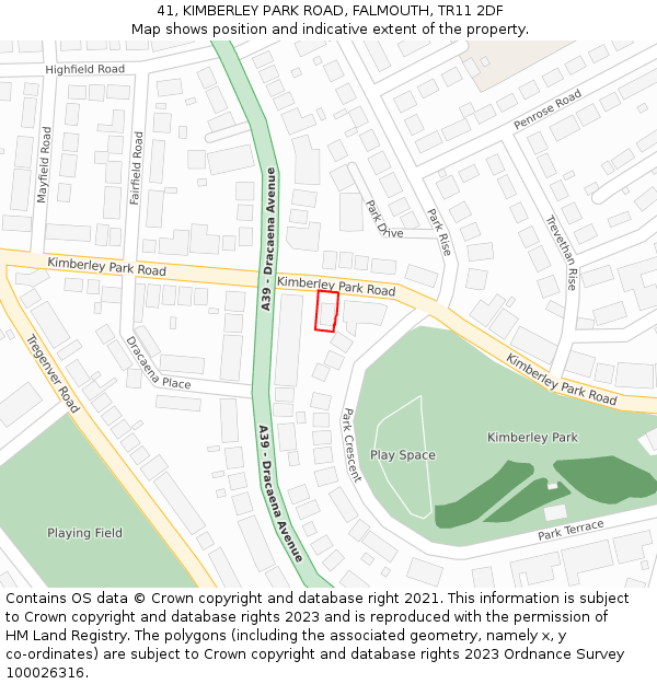 41, KIMBERLEY PARK ROAD, FALMOUTH, TR11 2DF: Location map and indicative extent of plot