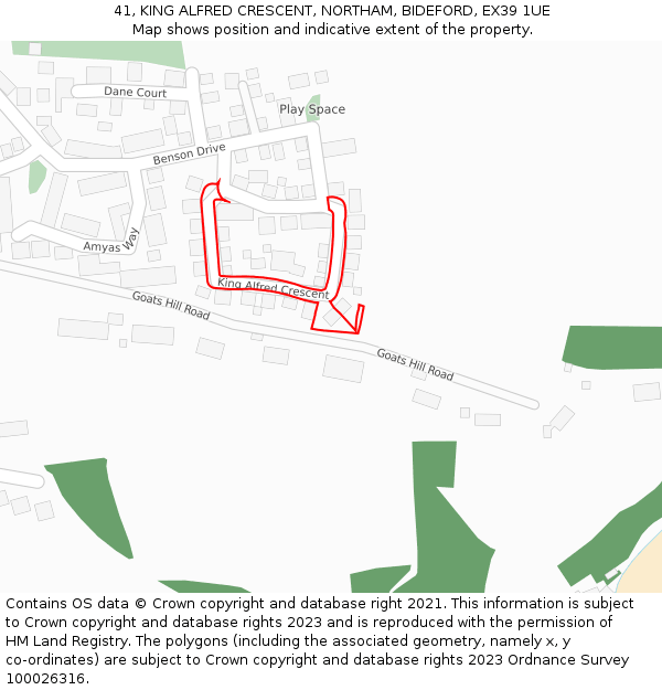 41, KING ALFRED CRESCENT, NORTHAM, BIDEFORD, EX39 1UE: Location map and indicative extent of plot