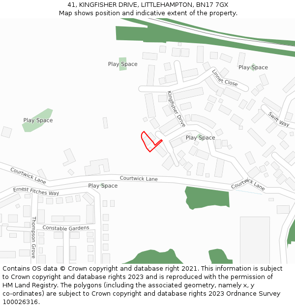 41, KINGFISHER DRIVE, LITTLEHAMPTON, BN17 7GX: Location map and indicative extent of plot
