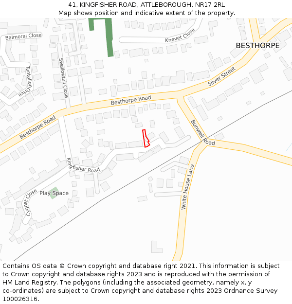 41, KINGFISHER ROAD, ATTLEBOROUGH, NR17 2RL: Location map and indicative extent of plot