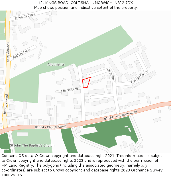 41, KINGS ROAD, COLTISHALL, NORWICH, NR12 7DX: Location map and indicative extent of plot