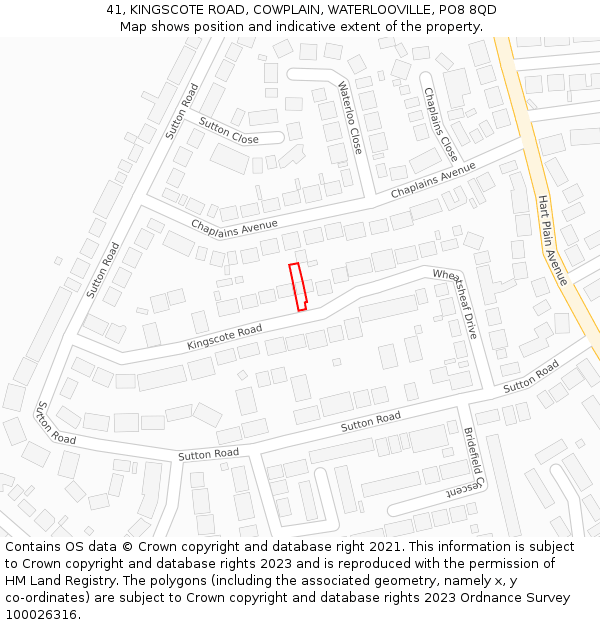 41, KINGSCOTE ROAD, COWPLAIN, WATERLOOVILLE, PO8 8QD: Location map and indicative extent of plot