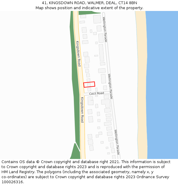 41, KINGSDOWN ROAD, WALMER, DEAL, CT14 8BN: Location map and indicative extent of plot