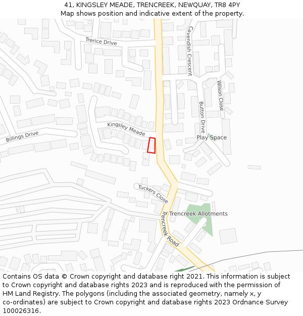 41, KINGSLEY MEADE, TRENCREEK, NEWQUAY, TR8 4PY: Location map and indicative extent of plot