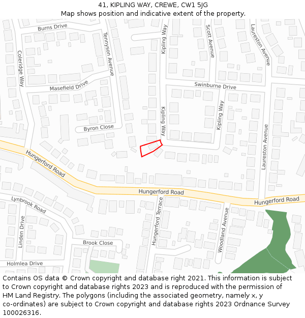 41, KIPLING WAY, CREWE, CW1 5JG: Location map and indicative extent of plot