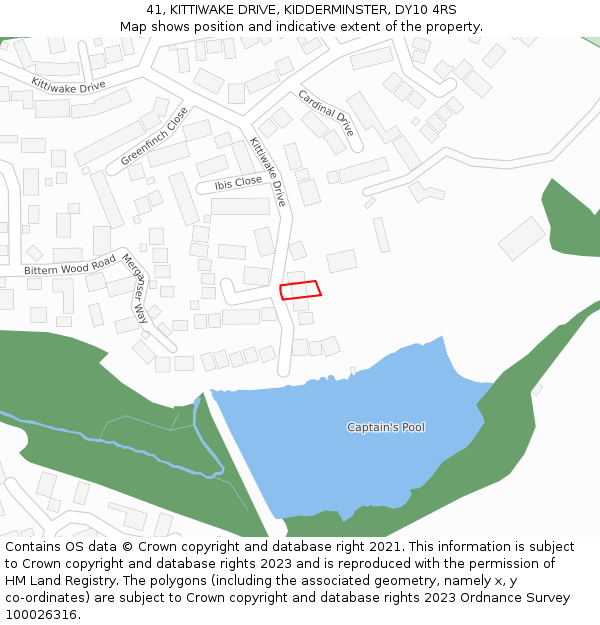 41, KITTIWAKE DRIVE, KIDDERMINSTER, DY10 4RS: Location map and indicative extent of plot