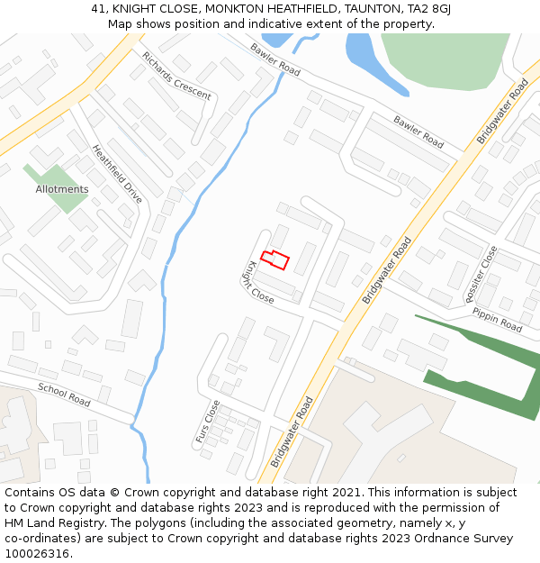 41, KNIGHT CLOSE, MONKTON HEATHFIELD, TAUNTON, TA2 8GJ: Location map and indicative extent of plot