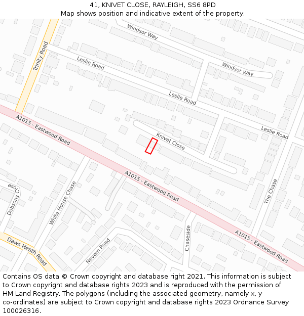 41, KNIVET CLOSE, RAYLEIGH, SS6 8PD: Location map and indicative extent of plot