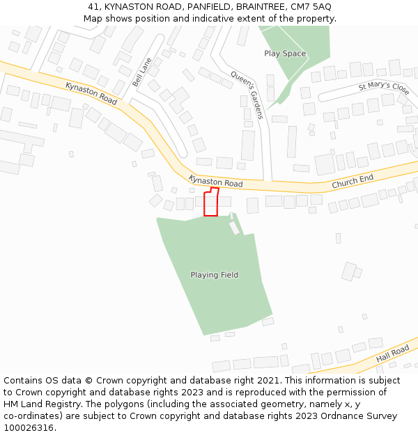 41, KYNASTON ROAD, PANFIELD, BRAINTREE, CM7 5AQ: Location map and indicative extent of plot