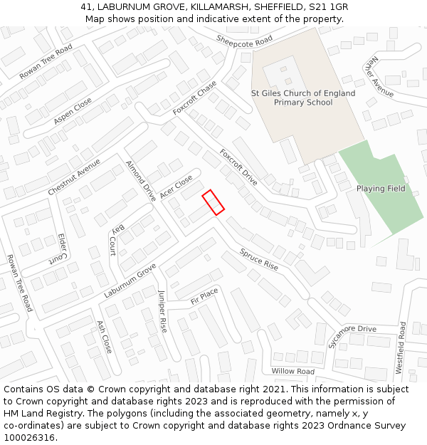 41, LABURNUM GROVE, KILLAMARSH, SHEFFIELD, S21 1GR: Location map and indicative extent of plot