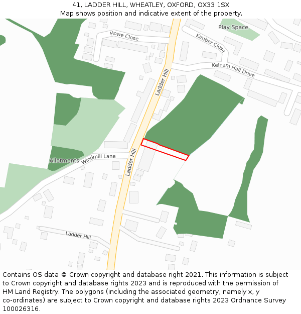 41, LADDER HILL, WHEATLEY, OXFORD, OX33 1SX: Location map and indicative extent of plot