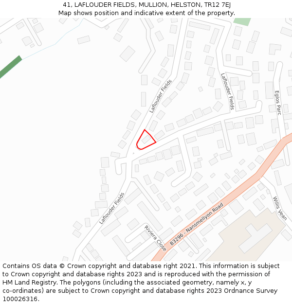 41, LAFLOUDER FIELDS, MULLION, HELSTON, TR12 7EJ: Location map and indicative extent of plot