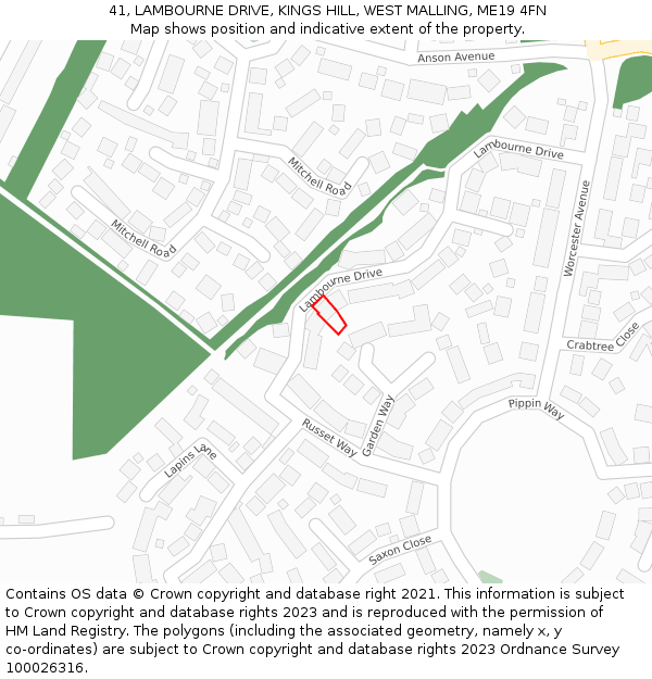 41, LAMBOURNE DRIVE, KINGS HILL, WEST MALLING, ME19 4FN: Location map and indicative extent of plot