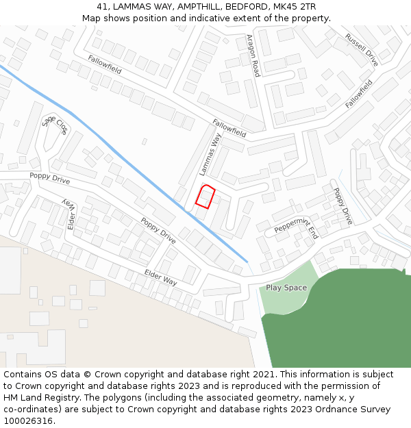 41, LAMMAS WAY, AMPTHILL, BEDFORD, MK45 2TR: Location map and indicative extent of plot