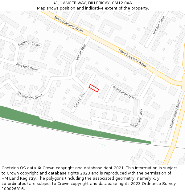 41, LANCER WAY, BILLERICAY, CM12 0XA: Location map and indicative extent of plot