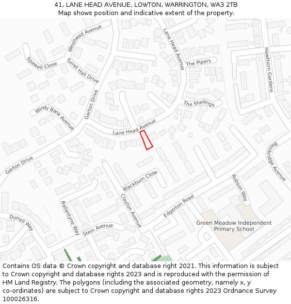 41, LANE HEAD AVENUE, LOWTON, WARRINGTON, WA3 2TB: Location map and indicative extent of plot