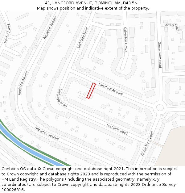 41, LANGFORD AVENUE, BIRMINGHAM, B43 5NH: Location map and indicative extent of plot